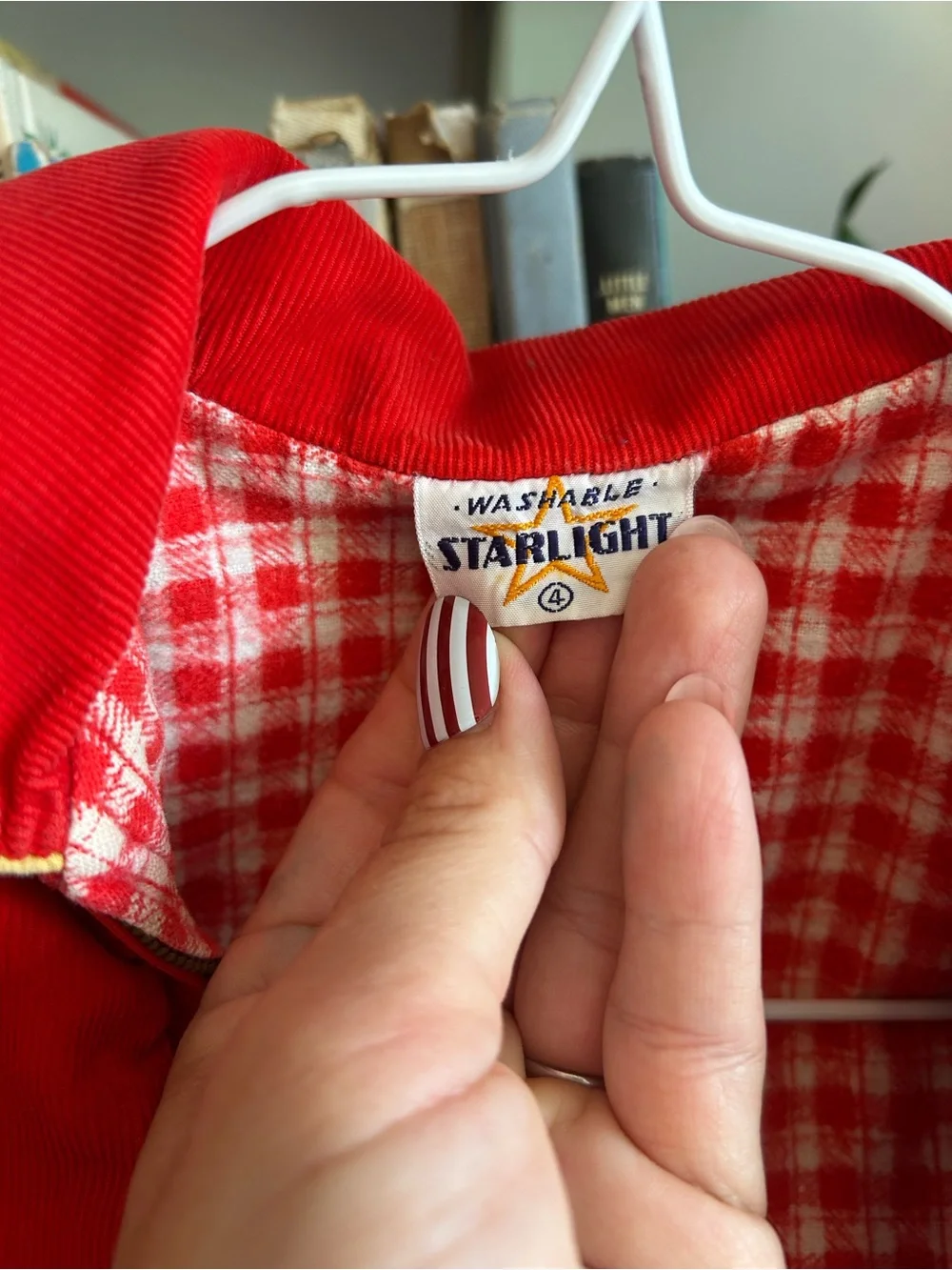 Red Kids Jean-Style Jacket with Checked Lining